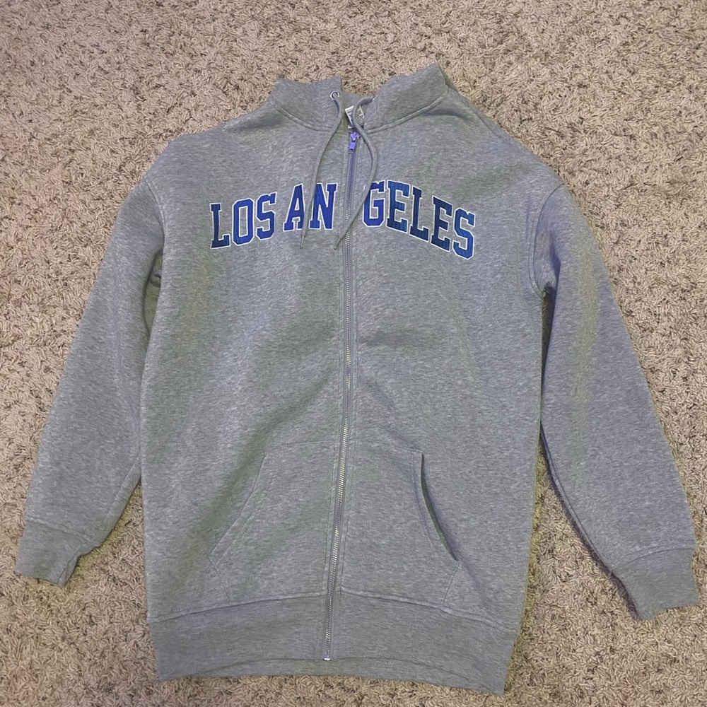 Rue 21 zip up. Gray zip up with Los Angeles in royal blue outlined with white.